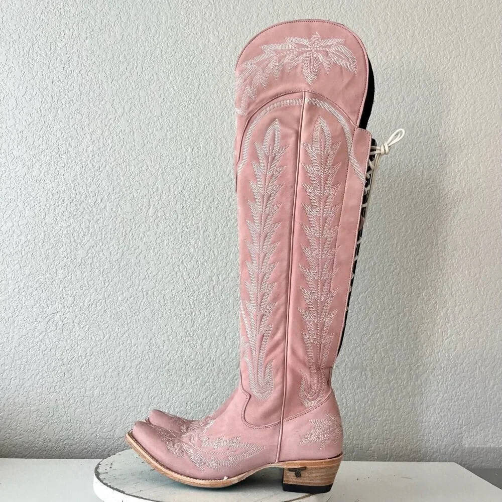 Lane LEXINGTON Over the Knee Womens Cowboy Boots 7.5 Pink Western Cowgirl Tall
